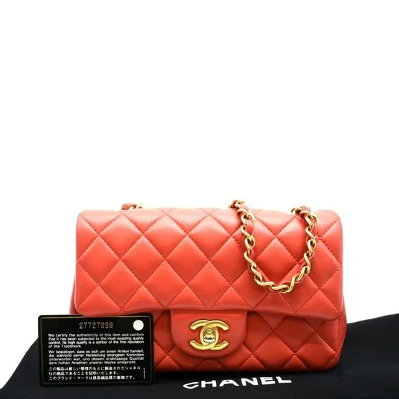 CHANEL  Mini Rectangular Flap Quilted Leather Crossbody Bag Red - Picture 3 of 13